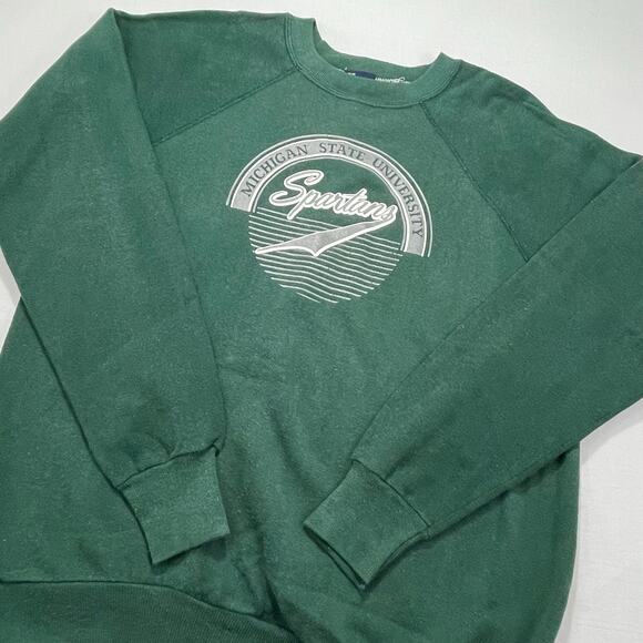 VTG Michigan State University Spartans Jansport Sweatshirt size L Green Raglan - Picture 1 of 8